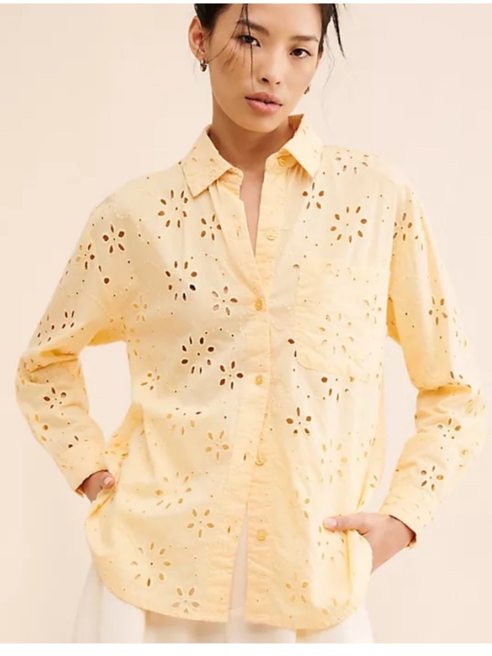 Michael Michael Kors Yellow Eyelet Embroidered Button Front Shirt Blouse XS